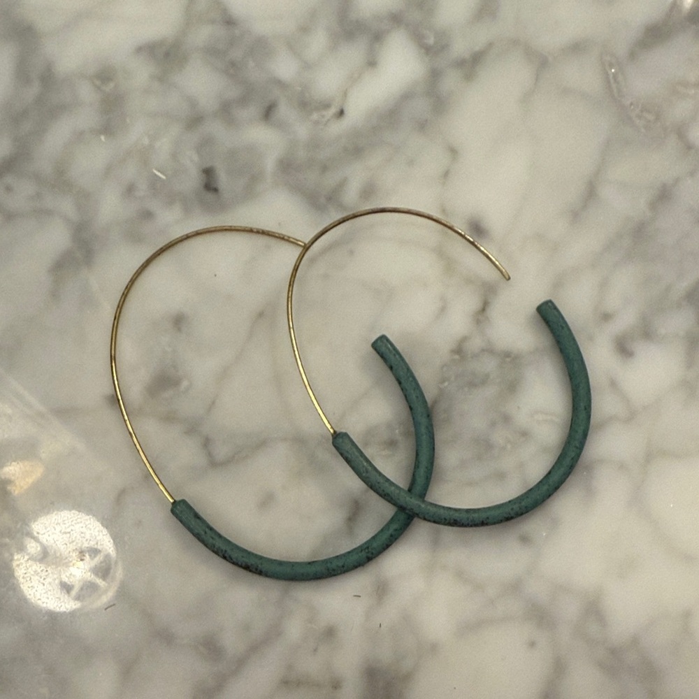 Anthropologie Gold and Turquoise Hoop Earrings